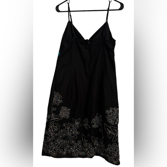Studio 1940 Black Cotton Turquoise Floral Embroidered High Waist Sundress Sz12 - Picture 3 of 9